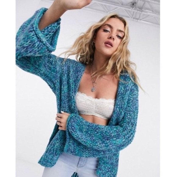 Free People Home Town Cardi Cardigan Sweater Arctic Turquoise Blue Alpaca Size S - Picture 3 of 14